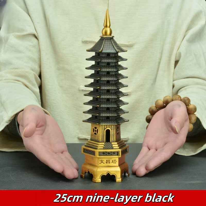 Pure Brass Wen Chang Tower Sculpture – Feng Shui Academic Success & Career Advancement Talisman